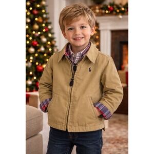 Polo Ralph Lauren Boys Khaki Bayport Jacket Plaid Flip Cuff Cotton 4 / 4T NWT